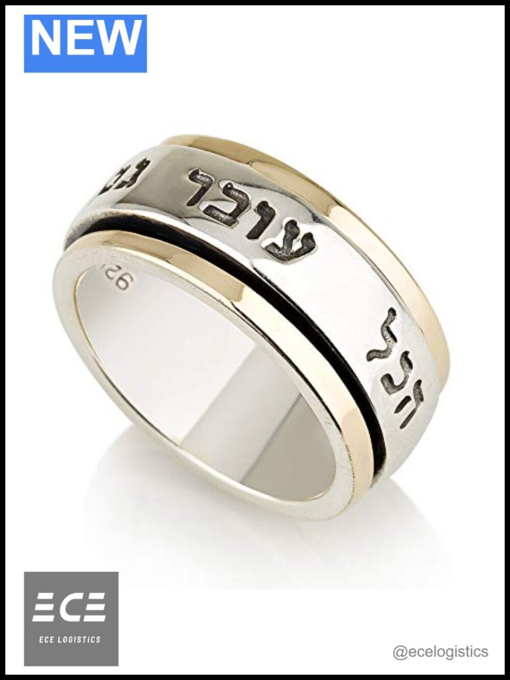 925 Sterling Silver Spinner Ring 9ct Gold Spinning This Too Shall Pass